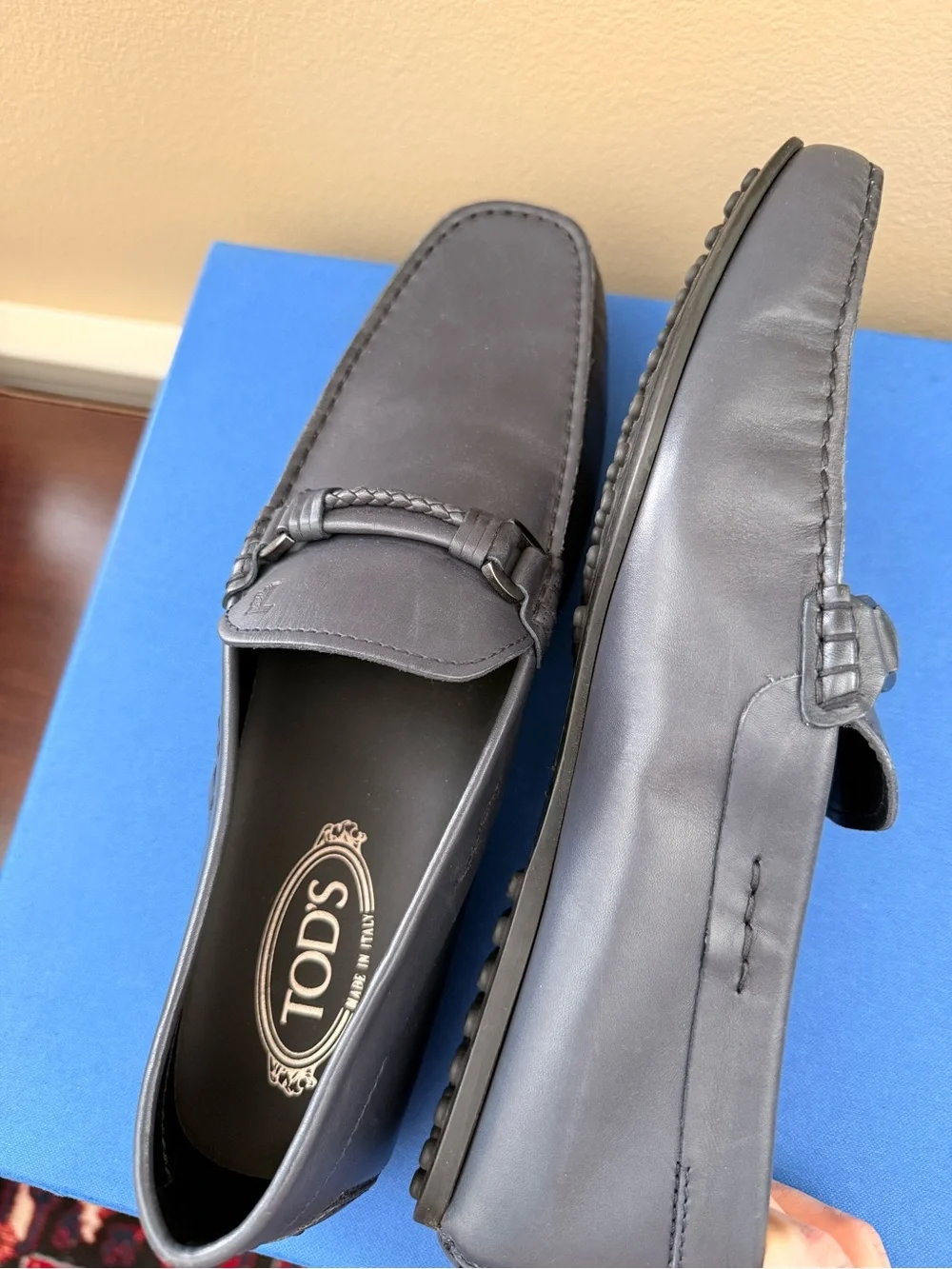 Tod’s Men’s Navy Blue Leather Slip-On Loafers